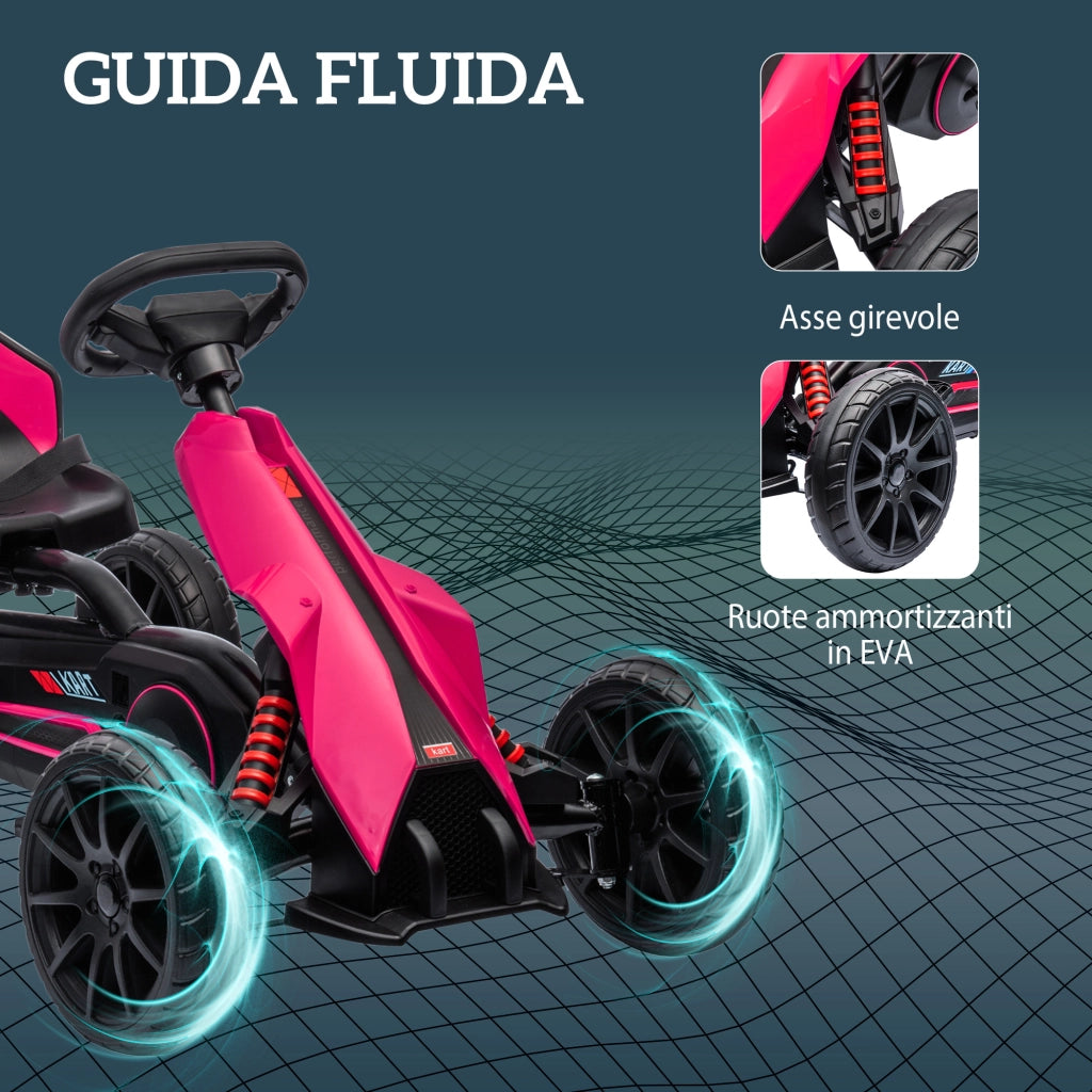 Go Kart a Pedali per Bambini 3-8 Anni con Sedile Regolabile e Ruote in EVA, 100x58x58.5 cm, Rosa e Nero