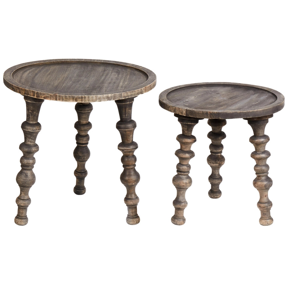 Set di 2 tavolini in legno di mango scuro con base rotonda Design tradizionale