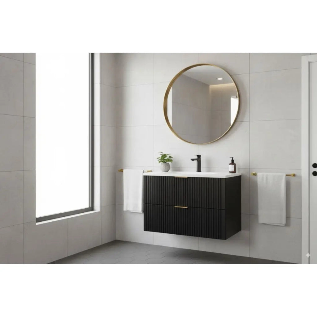 Mobile sottolavabo NOXERA 80 cm – Nero opaco – 2 cassetti + piano per lavabo