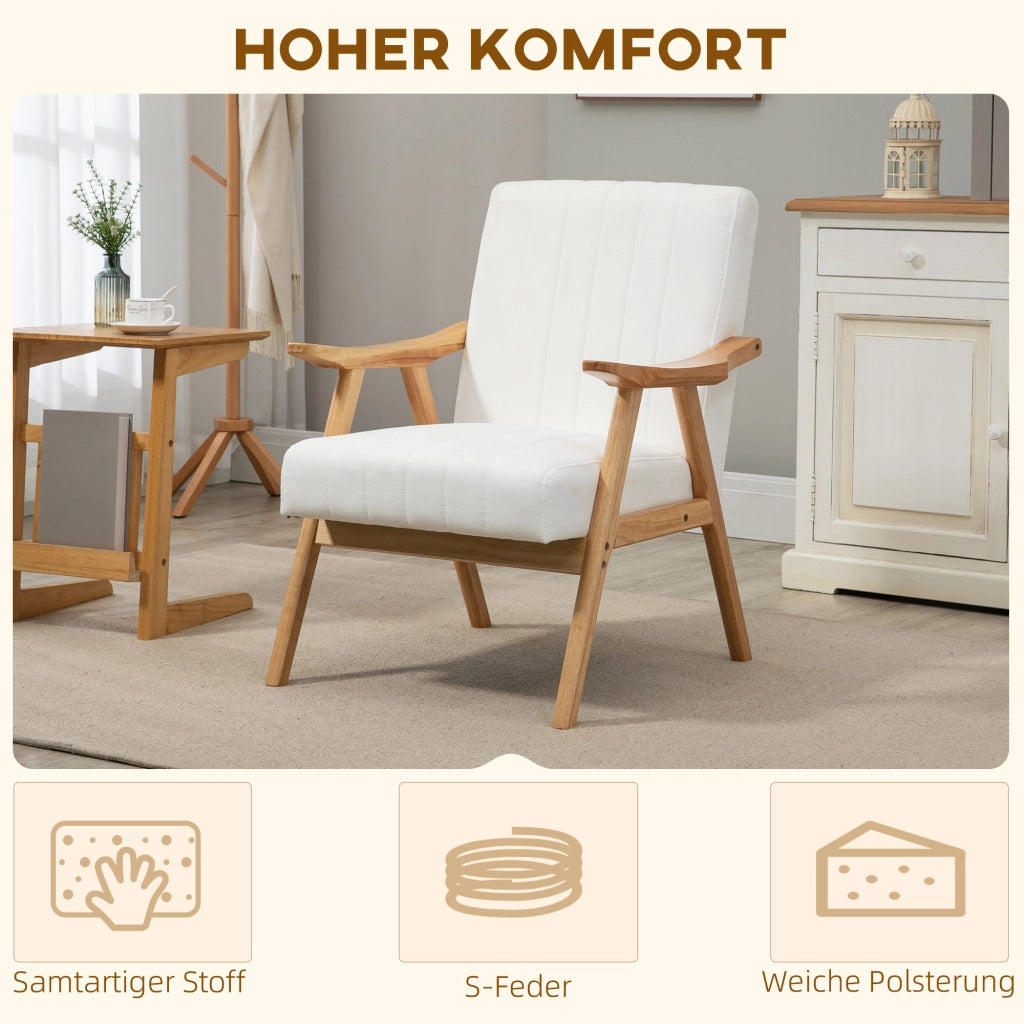 POLTRONA Lounge stile Skandi 68x74x82 cm in legno, bianco crema