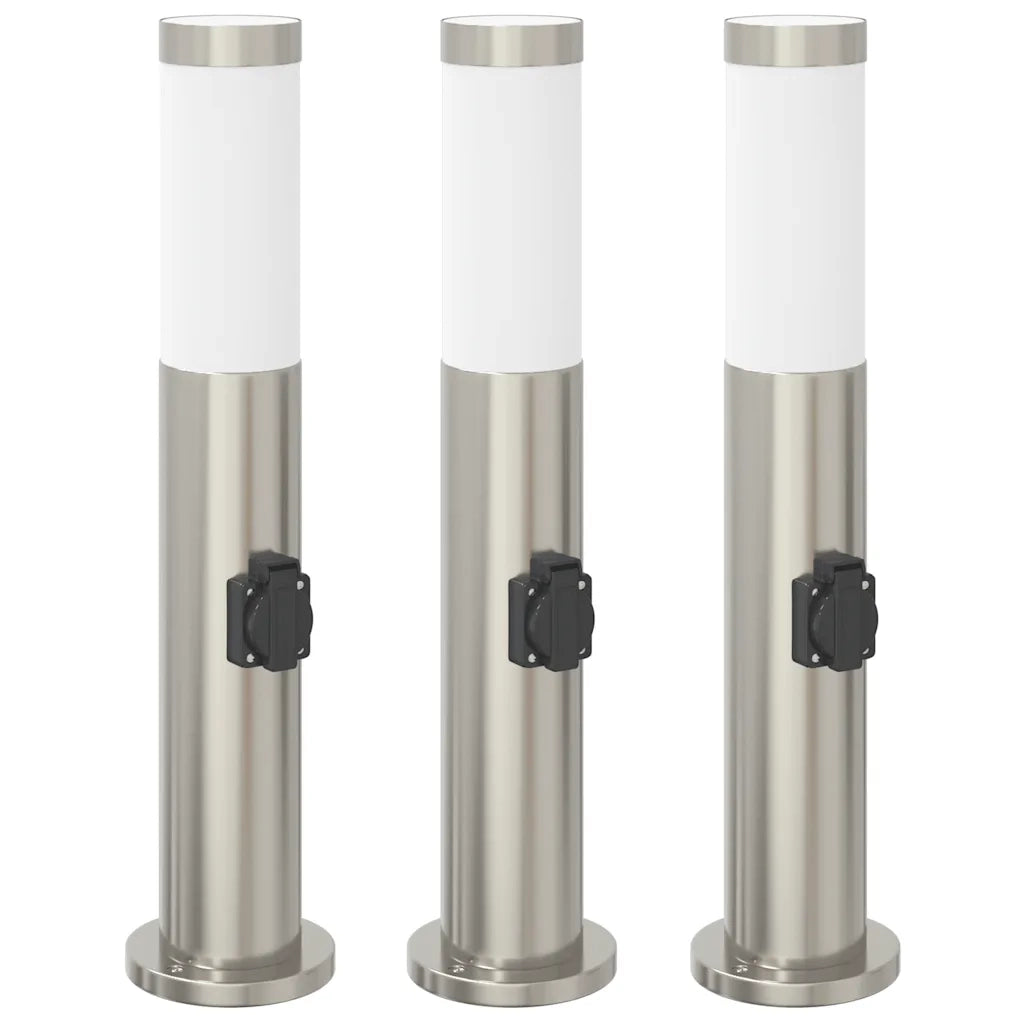 Lampioni a palo con presa elettrica 3 pz 50 cm Acciaio Inox IP44 4006012