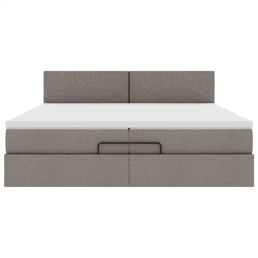 Struttura Letto Pouf con Materasso Tortora 200x200 cm Tessuto