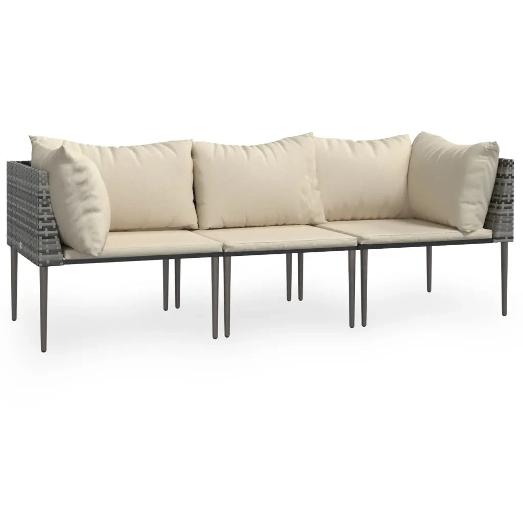Set Divani da Giardino 3 pz con Cuscini in Polyrattan Grigio 3186680
