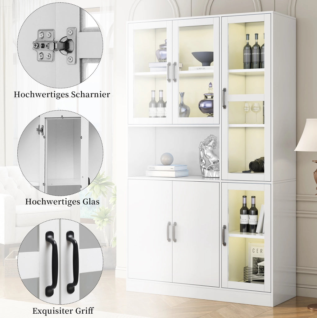 Vetrina libreria bianca LED 120x40x200 cm con 9 vani