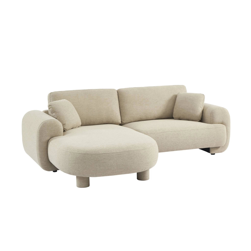 Divano angolare sinistro in tessuto con piedi rotondi, 3 posti, beige