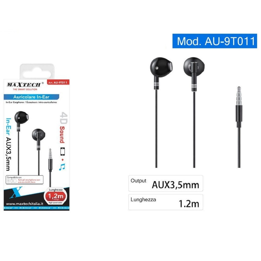 Trade Shop - Auricolari Cuffie Cavo 1,2 Metri Connettore Aux 3,5mm Per Smartphone Au-9t011 -