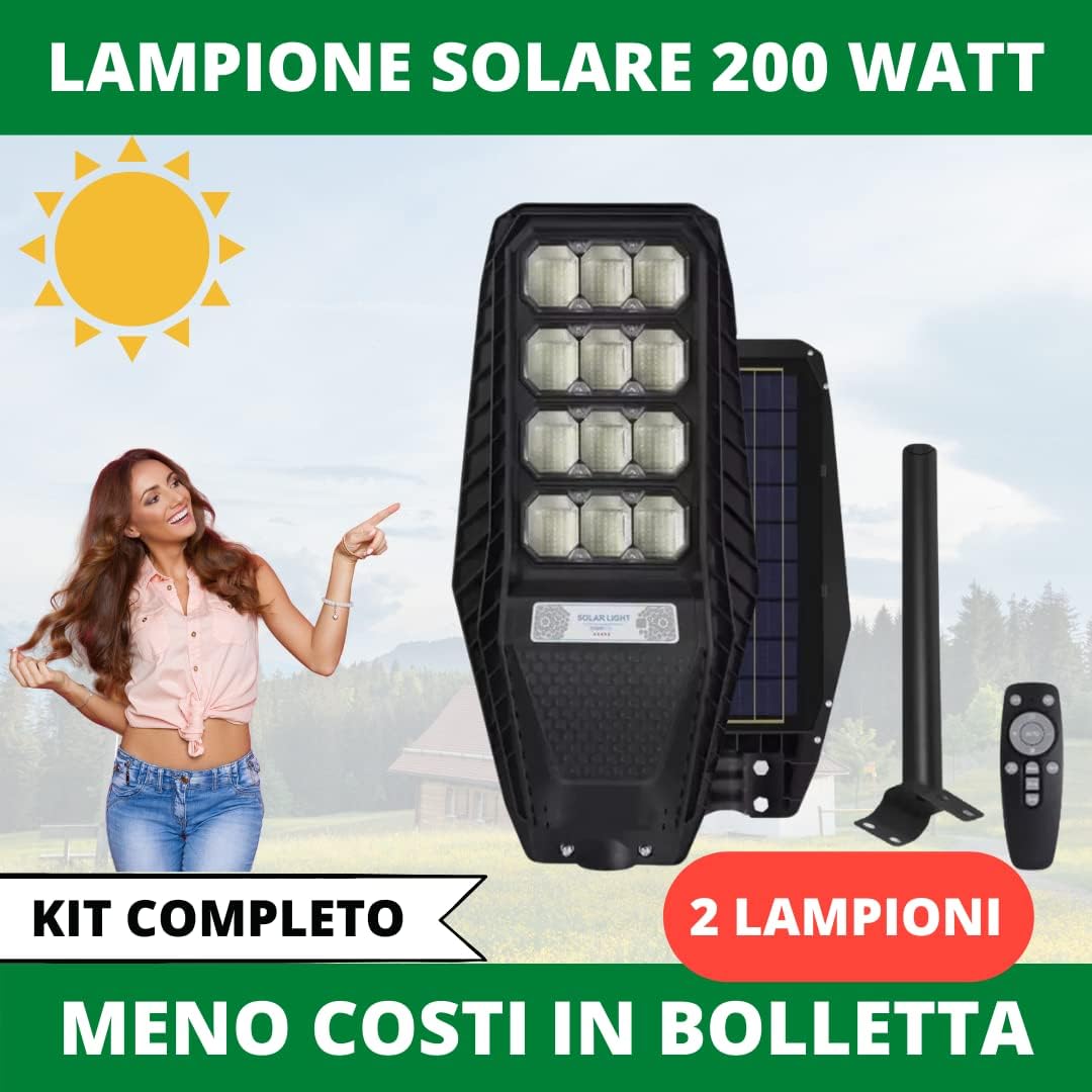 4 Pezzi Lampione Solare a Led esterno 200 W, Lampione led solare con Palo e Telecomando
