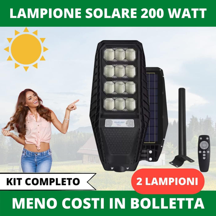 4 Pezzi Lampione Solare a Led esterno 200 W, Lampione led solare con Palo e Telecomando