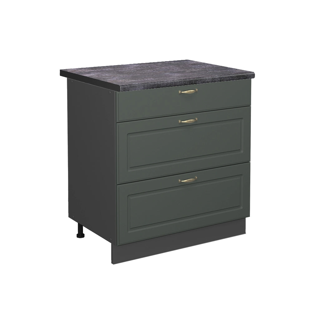 Mobiletto base per cucina Fame-Line Verde-oro rustico/Antracite 80 cm con 3 cassetti, PL Antracite Vicco