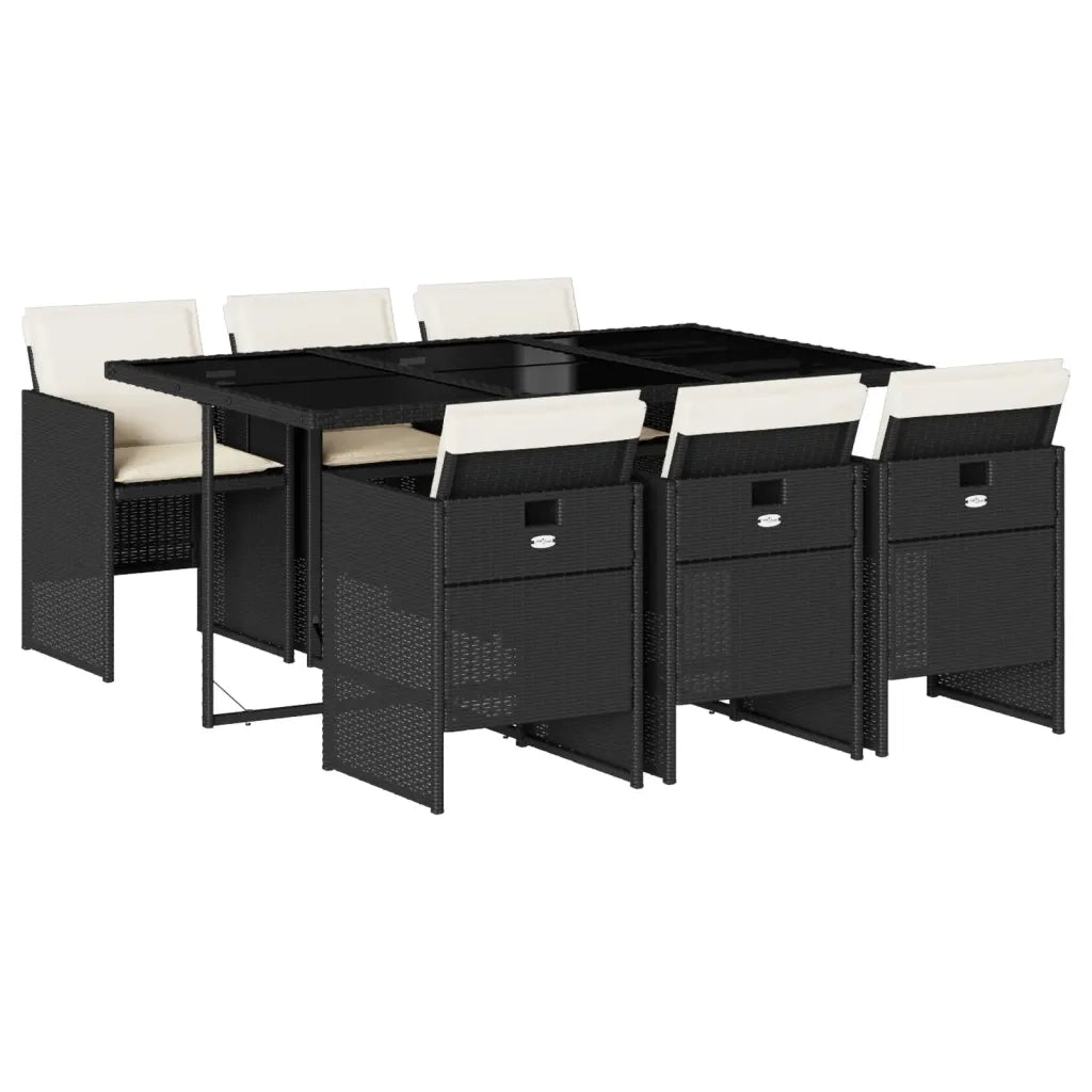 Set da Pranzo da Giardino 7 pz Nero con Cuscini in Polyrattan 3277673