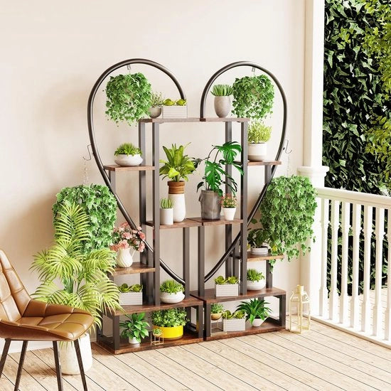 Sistema di Pianta in Acciaio per Interno: Supporto per Piante con 2 Ganci Pendenti, Vaso per Fiori in Metallo con 6 Nivele, Decorazione per Balcone e Salotto - 165 x 112 x 28 cm