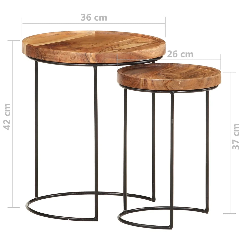 Set Tavolini da Salotto 2 pz Legno Massello di Acacia e Acciaio cod mxl 62432