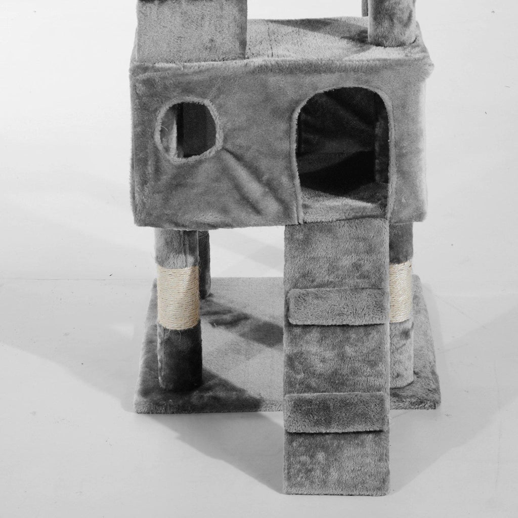 Albero Tiragraffi per Gatti con Due Cucce in Peluche e Sisal Grigio 50x50x170 cm