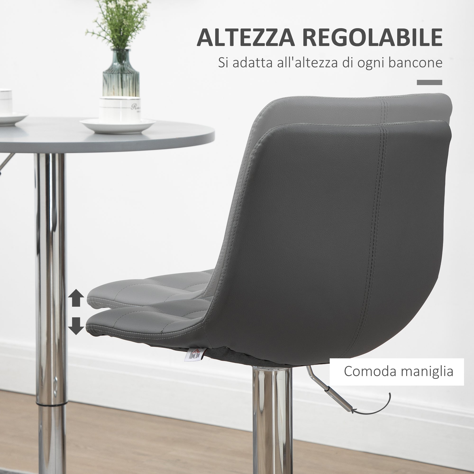 Set 2 Sgabelli con Schienale 42x45x89-110 cm in Similpelle Grigio