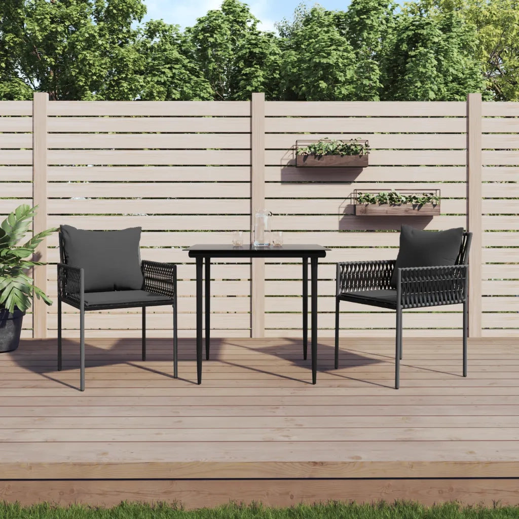 Sedie da Giardino con Cuscini 2 pz | Sedie da Esterno Nere 54x61x83cm in Polyrattan