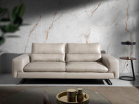 Divano a 3 posti in pelle e gambe in acciaio nero