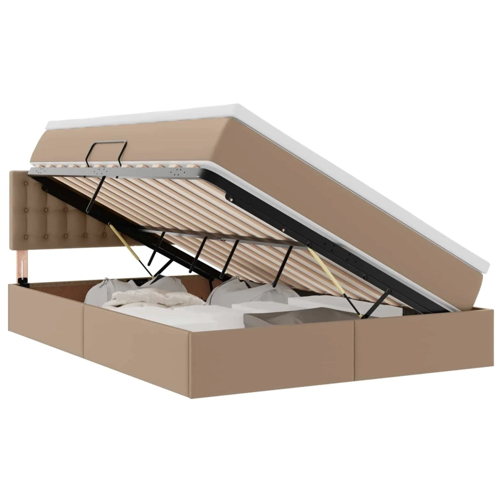 Letto con contenitore e LED con led Cappuccino 140 x 200 cm