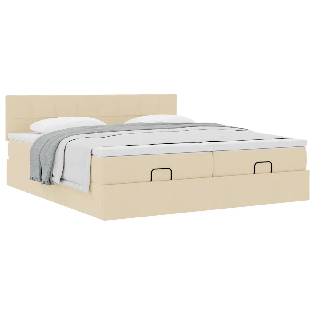 Struttura Letto Pouf con Materassi Crema 180x200 cm in Tessuto 3311999