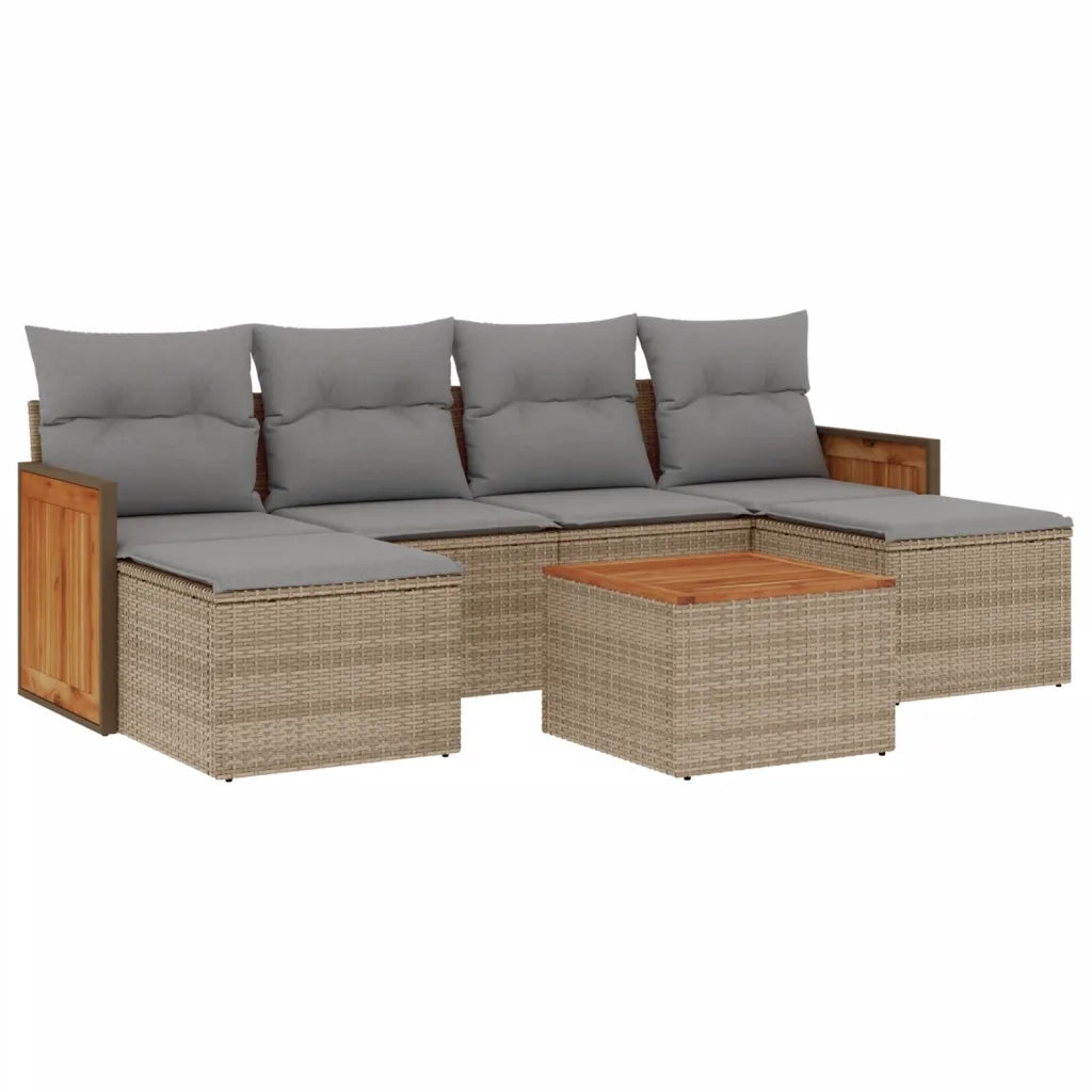 Set Divani da Giardino 7 pz con Cuscini Beige in Polyrattan 3260309