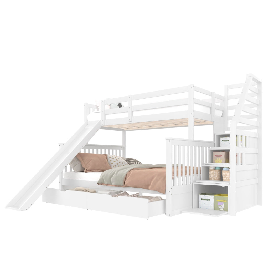 Letto a castello 90x200/140x200 con scivolo, bianco antico