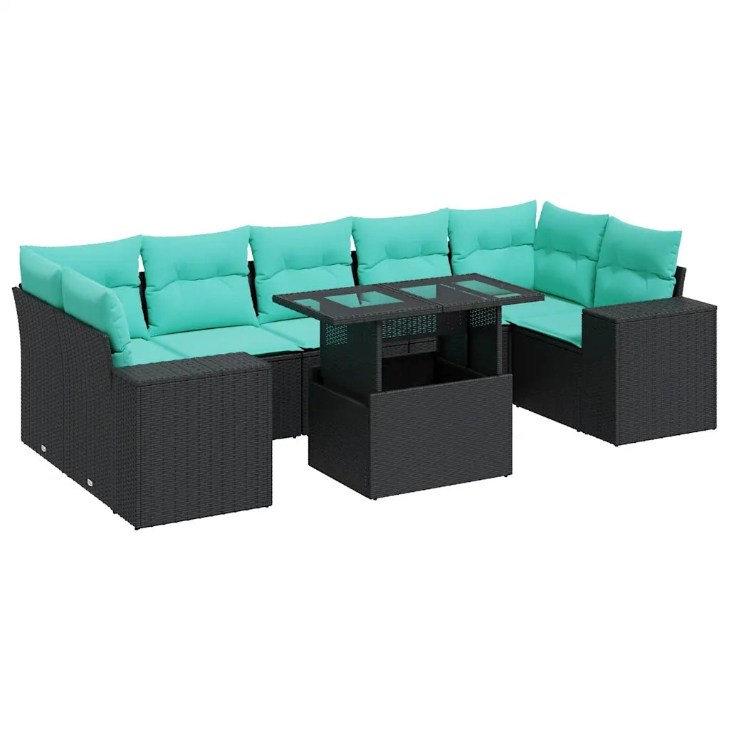 Set Divani da Giardino con Cuscini 8 pz Nero Polyrattan Acacia 3326758