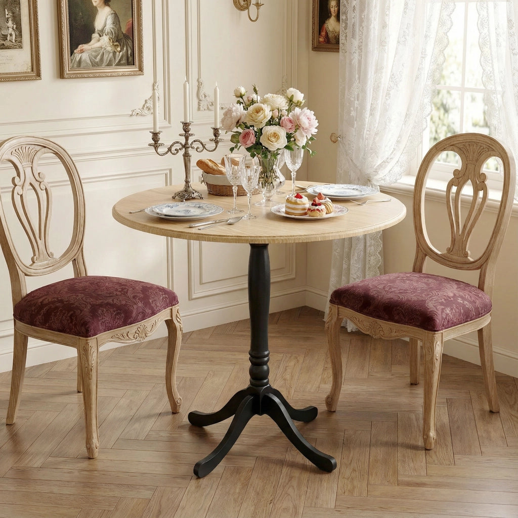 Tavolo da pranzo rotondo per 4 persone ¨C zephmum ¨C legno naturale e nero, ?80 cm