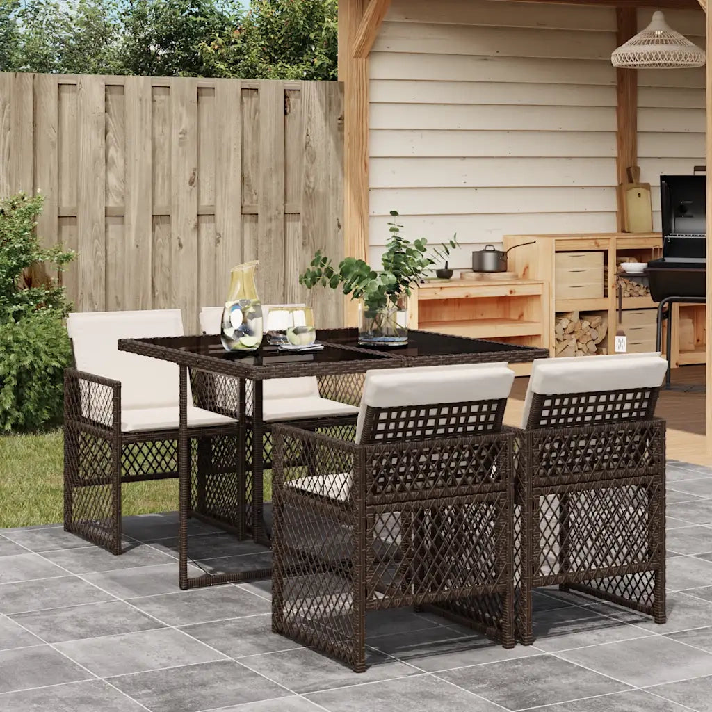 Set da Pranzo da Giardino 5pz con Cuscini in Polyrattan Marrone 3210717