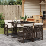 Set da Pranzo da Giardino 5pz con Cuscini in Polyrattan Marrone 3210717