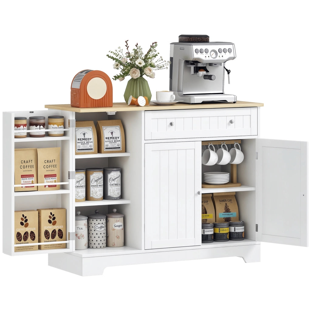 Credenza Moderna con Spazio di Archiviazione, Mobile Buffet con Cassetto, Ripiani Regolabili, Piccola Dispensa da Cucina con Ripiani Porta, Bianco