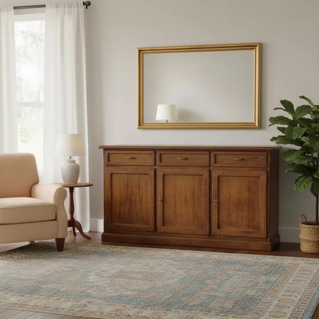 Madia credenza arte povera 3 porte 3 cassetti noce bassano 156x42x85 - Mobili 2G