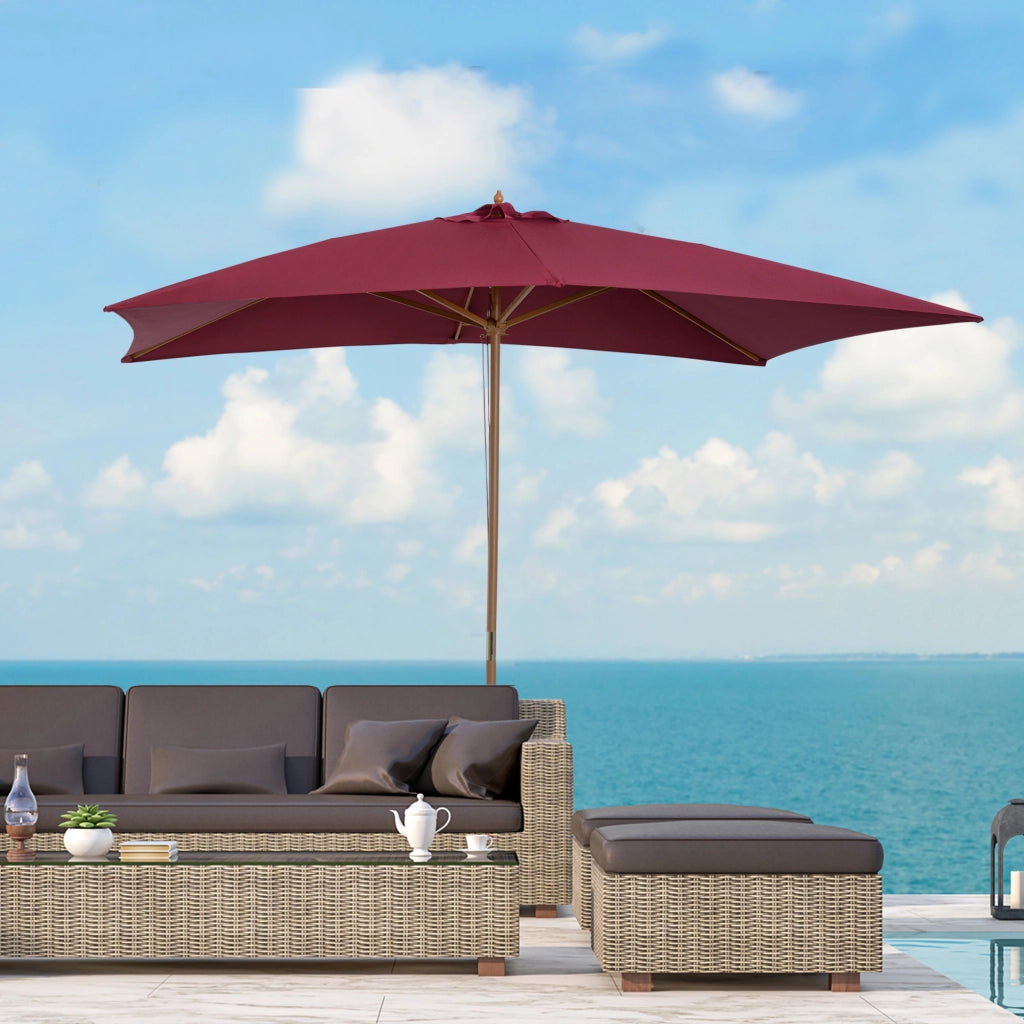 Ombrellone 2x3 m da Giardino Impermeabile a 8 Stecche, in Legno e Bamb¨´, Bordeaux