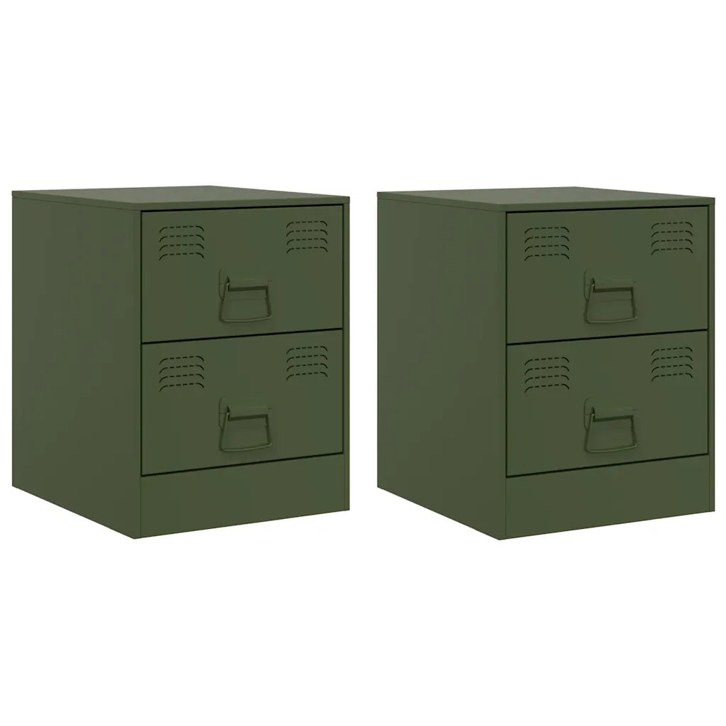 Comodini 2 pz-Set di 2 Tavolino da notte Verde34,5x39x44 cm in Acciaio