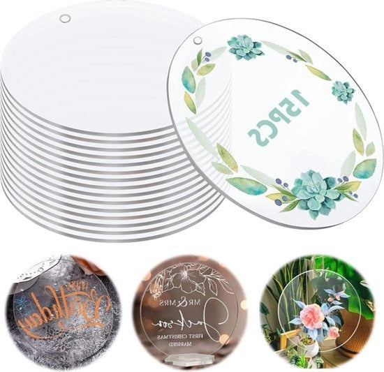 15 piastre di piastrella acrilica rotonda - trasparente - 15 cm - disco acrilico - buco circolare - piastrelle acriliche trasparenti