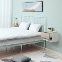 Set di 2 Comodini Sospesi a Parete con Cassetto e Mensola, Arredamento Moderno Camera da Letto, Bianco e Rovere