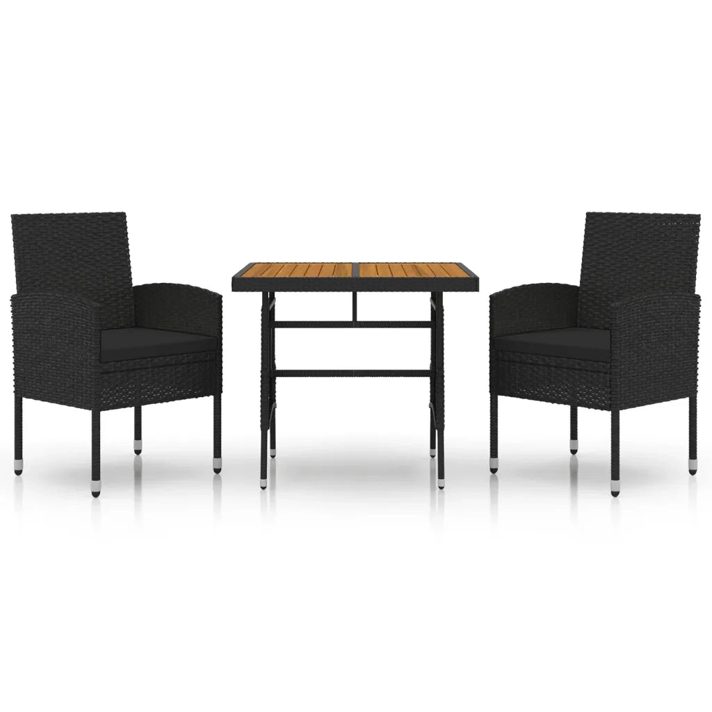 Set da Pranzo per Giardino 3 pz in Polyrattan Nero cod mxl 37573
