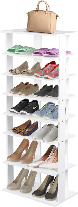 Scarpiera Verticale a 7 Livelli, Organizer per Scarpe in Stile Retr¨°, con Pannello Rimovibile, Scaffale per Scarpe per Corridoio Ingresso Armadio, 45x25x110 cm (Bianco)