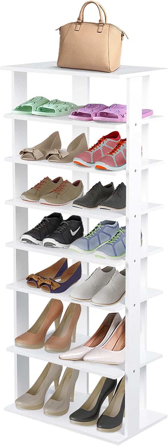 Scarpiera Verticale a 7 Livelli, Organizer per Scarpe in Stile Retr¨°, con Pannello Rimovibile, Scaffale per Scarpe per Corridoio Ingresso Armadio, 45x25x110 cm (Bianco)