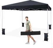 Gazebo da Esterno Pieghevole 290 x 290 cm, Gazebo Pop up con 4 Sacchi di Sabbia e Borsa da Trasporto, Regolabile in Altezza, Telaio Robusto in Metallo, per Mercato, Campeggio (Nero)