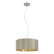 Lampadario A Sospensione Contemporaneo Maserlo Acciaio Nichel Tortora 3 Luci E27