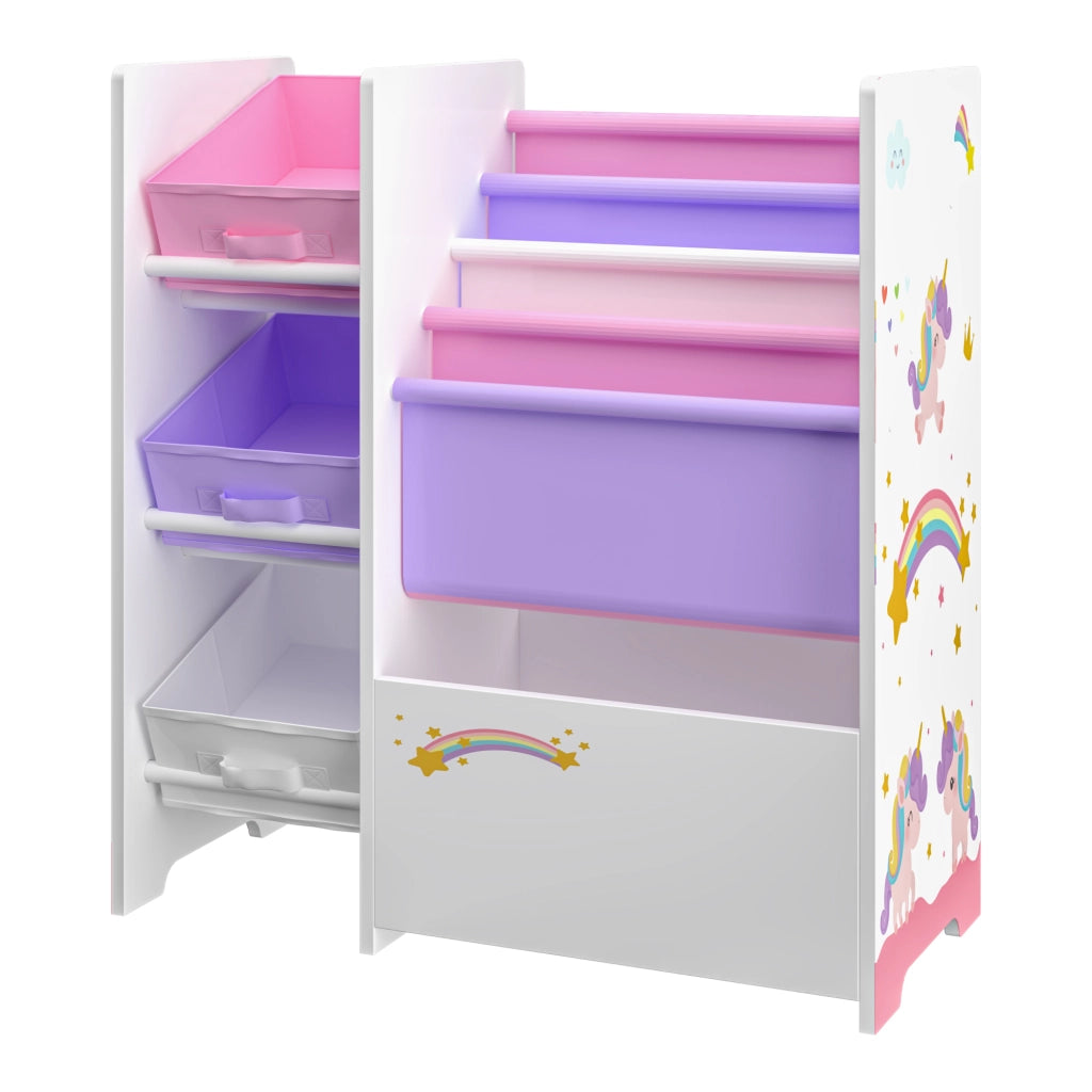 Scaffale 'Vimianzo' per Cameretta con Cassetti Pieghevoli e Contenitori Libri - Decorazione Unicorno [en.casa]