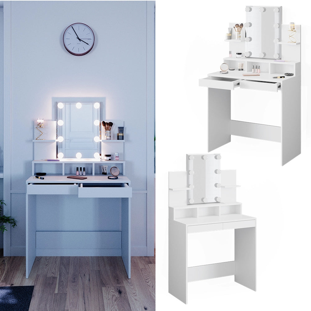 Vicco Tavolo da toeletta Bianco 80 cm con illuminazione a LED
