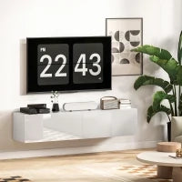 Mobile TV Sospeso per Televisori da 45"-55"-65" con 2 Armadietti e Ante a Ribalta, 140x33x29.8 cm, Bianco