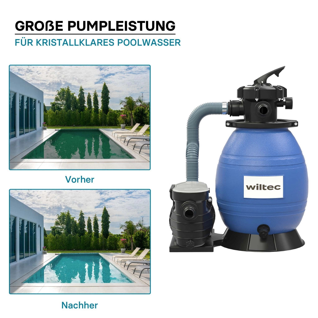 Filtro a sabbia per piscina, 370 W, serbatoio filtrante 26 l, pompa piscina autoadescante 13.200 l/h