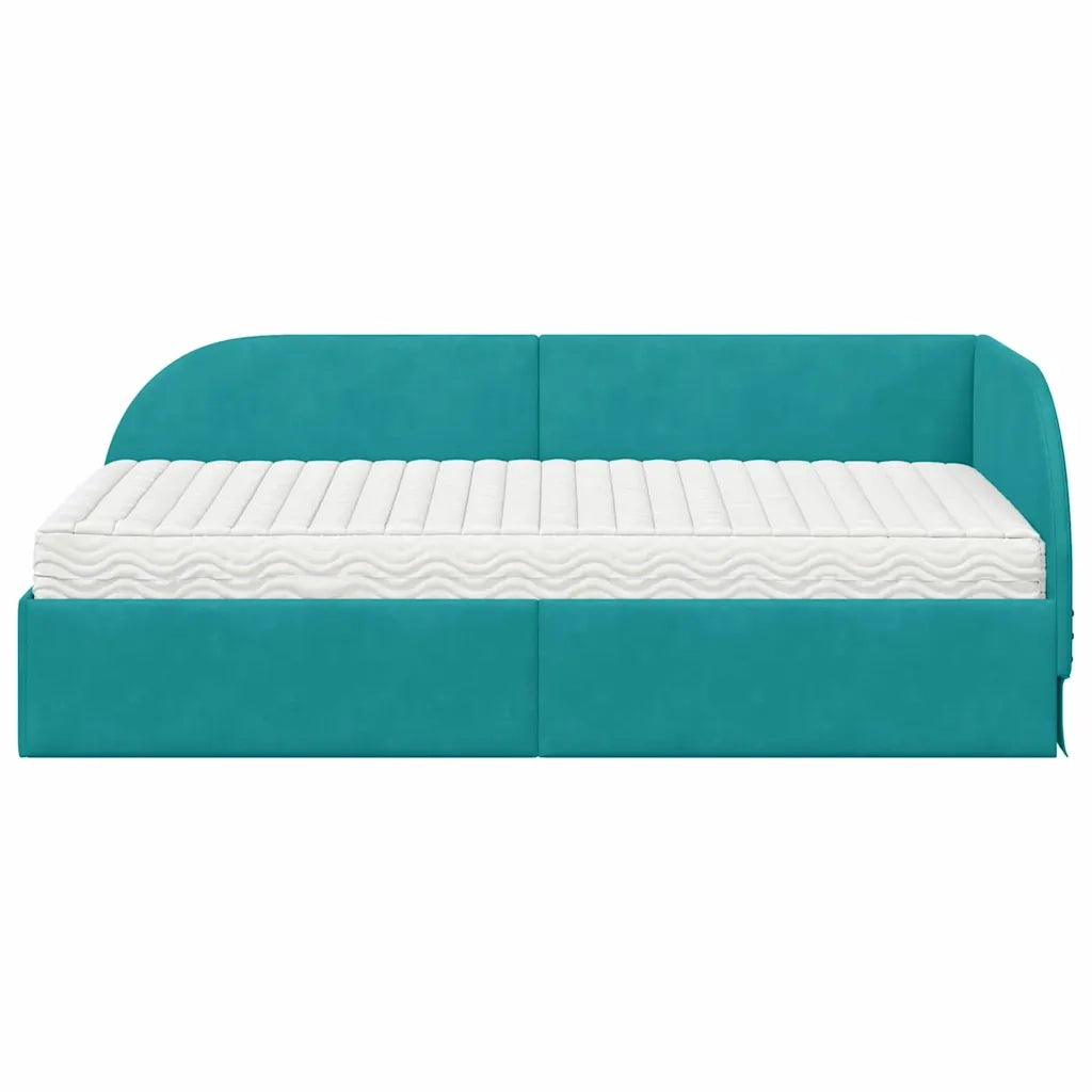 Struttura Letto Angolare con Materasso 2 pz-Giroletto con materasso Turchese Velluto 108906
