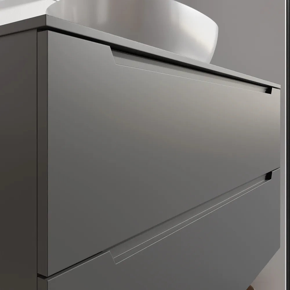 Mobile bagno sospeso 90cm grigio opaco due cassetti soft-close con top | Bako