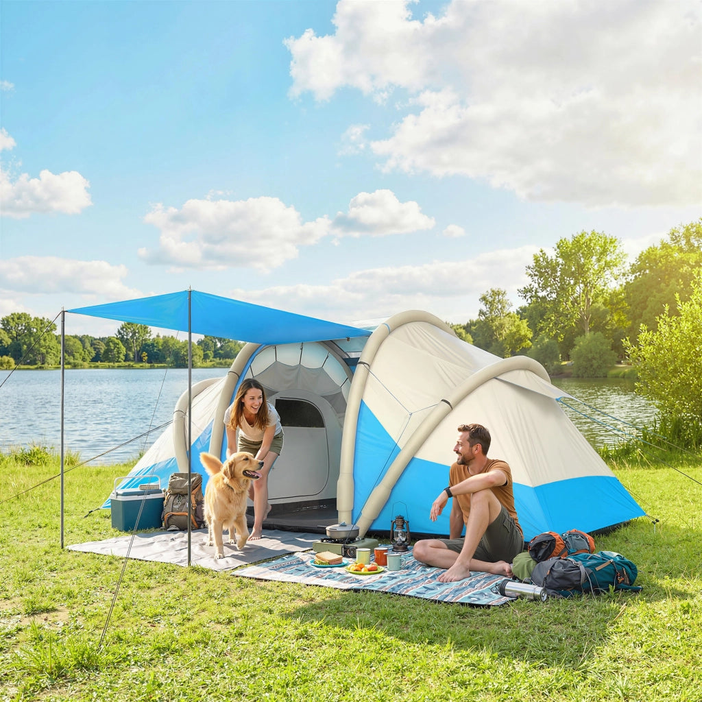 Tenda Gonfiabile-Tenda da campeggio, Facile da Montare, 4 Persone, 2 Camere da Letto, Blu
