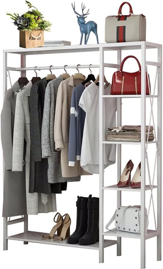 Appendiabiti in Metallo, Robusto Appendiabiti con ripiano portaoggetti a 4 Ripiani, Appendiabiti per Appendere i Vestiti, Ripiani portaoggetti, Appendiabiti Indipendente, carico 60 kg