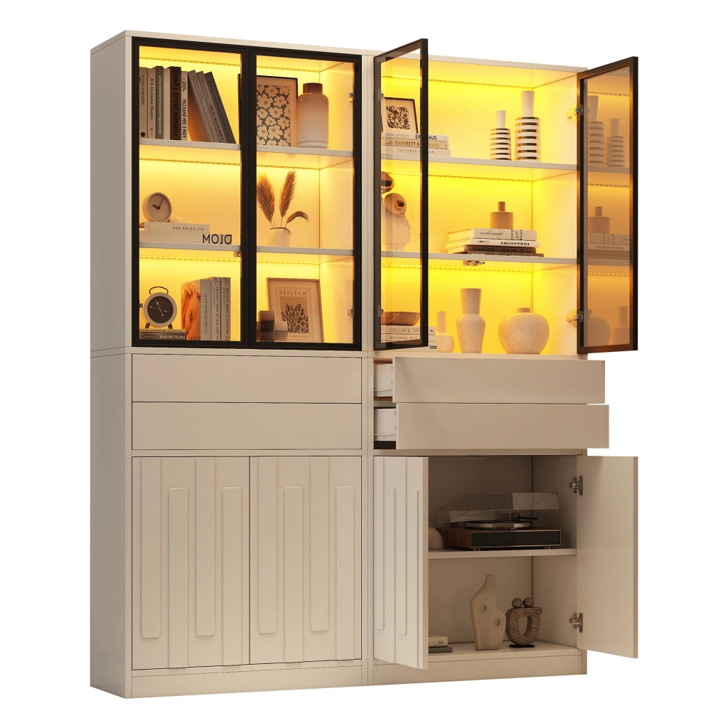 Set di 2 vetrine con illuminazione LED Bluetooth in truciolare bianco
