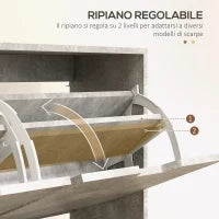 Mobile Scarpiera con 4 Cassetti Ribaltabili a 2 Livelli per 16 Paia, in Legno, 95x26x95 cm, Grigio