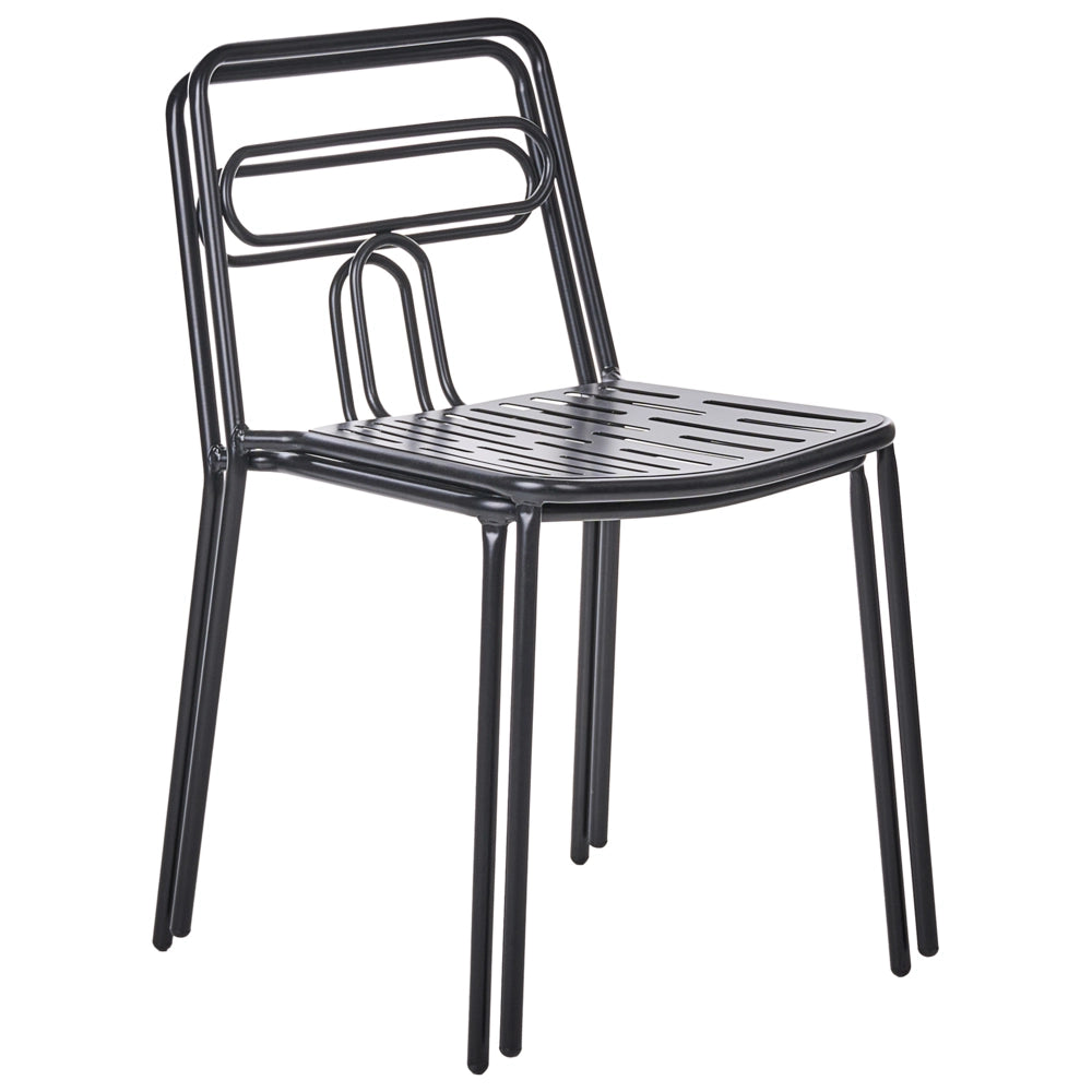 Set di 2 sedie da giardino nero con telaio in acciaio impilabili per esterni Patio moderne
